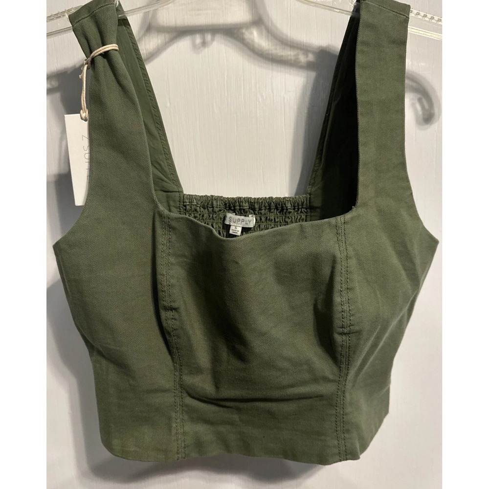 Z Supply Mika Crop Tank Top Women's S Olive Sleeveless Square Neck NWT